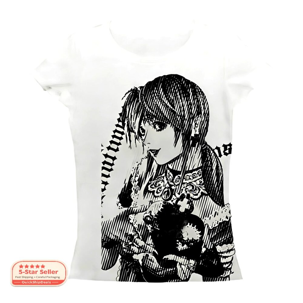 Y2K Graphic Baby Tee, Polyester Crop Top, Grunge Style for Teens